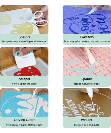 REALIKE Craft Weeding Tools Kit - Scraper, Spatula, Scissors, Tweezers - Blue 5 Piece Set for Vinyl Cardstock Crafting - Compatible with Cricut, Silhouette, Siser HTV, Oracal Vinyl - Buy Online on SooperMarket.com
