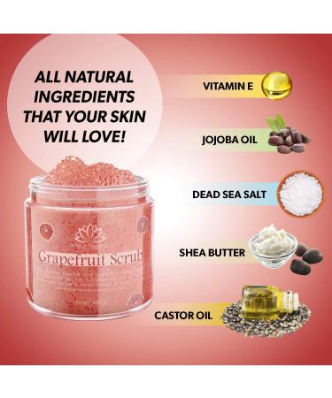 Organic Grapefruit Salt Scrub - Smooth Skin Exfoliator with Shea Butter & Vitamin E | 10 oz - Buy Online on SooperMarket.com