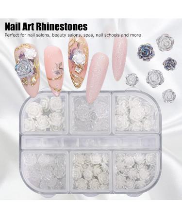 Nail Charms Nail Art Decorations 2 Boxes Nail Art Decorations Delicate Compact White Rose Camellia Nail Art Rhinestones for Girls - Buy Online on SooperMarket.com