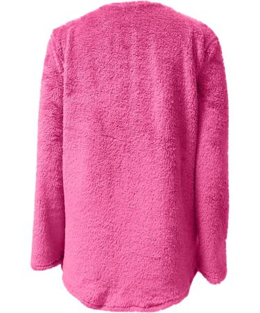 AMhomely Women's Plus Size V-Neck Teddy Fleece Hoodie | Double Fleece Casual Pullover with Pocket | Soft Winter Lounge Top in Hot Pink - Buy Online on SooperMarket.com