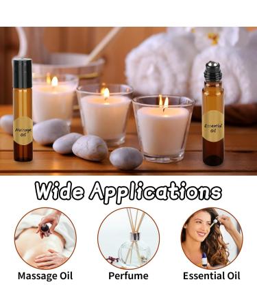 20 Pack 10ml Brown Roll-On Glass Bottles for Essential Oils - Refillable Fragrance & Cosmetic Containers - Buy Online on SooperMarket.com