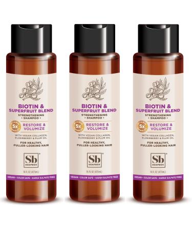 Soapbox Biotin & Superfruit Shampoo Volumizing Vegan Color Safe Sulfate Free & Silicone Free Hair Shampoo with Elderberry and Plum Oil 16 Fl Oz (Pack of 3)