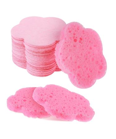 Telooco 50 Pieces Flower Shape Compressed Facial Sponges Disposable Expedient Travel Face Sponges for Cleansing Exfoliating Makeup Estheticians Spa(Pink)