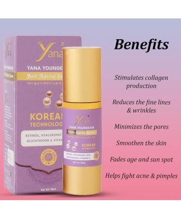 Yana Youngever Anti Aging Face Serum - Vitamin C Retinol Hyaluronic Acid Niacinamide | Resurfacing Pore Refining & Hydrating Skincare | 1.01 Fl Oz - Buy Online on SooperMarket.com