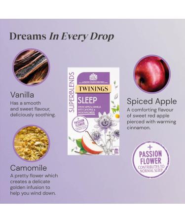 Twinings Superblends Sleep Tea with Spiced Apple Vanilla Camomile & Passionflowers 80 Teabags (Multipack of 4 x 20 Bags) & Peach & Orange Tea Bags 20 Count (Pack of 1) - Buy Online on SooperMarket.com