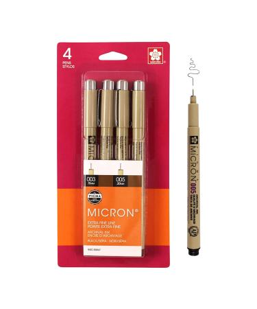 SAKURA Pigma Micron Fineliner Pens - Archival Black and Brown Ink Pens - Pens for Writing Drawing or Journaling - Black and Brown Colored Ink - 003 and 005 Point Size - 4 Pack Fine Tip
