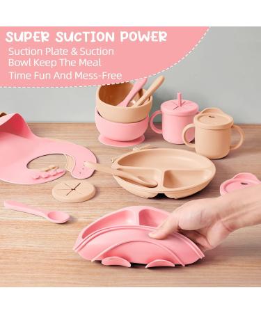 Shop Mumez 14-Part Children's Suction Plate Set - BPA-Free Silicone Baby Plates Bowls Cups & Bibs - Pink & Peach - International Shipping Available - Buy Online on SooperMarket.com