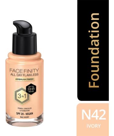 Max Factor Facefinity 3-in-1 All Day Flawless Liquid Foundation SPF 20 - 42 Ivory 30ml - Pack of 1 - Buy Online on SooperMarket.com