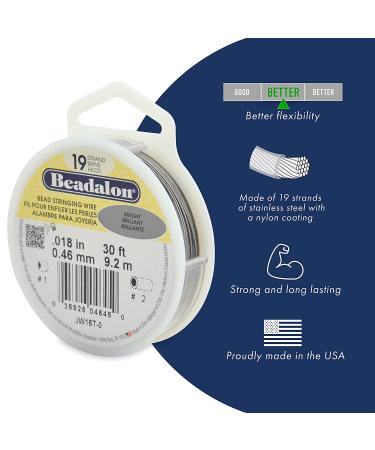 Beadalon 19 Strand Stainless Steel Bead Stringing Wire .018 in Bright 30 ft - Durable Jewelry Making Wire - Buy Online on SooperMarket.com