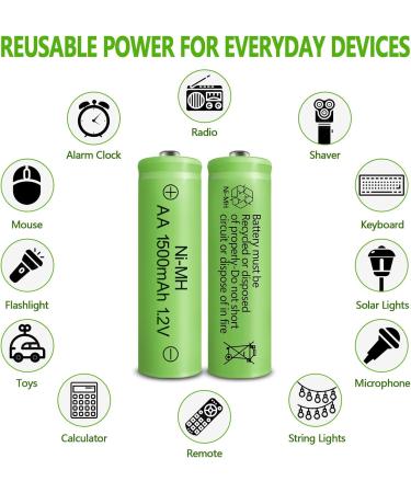 Rechargeable AA Batteries 1500mAh - High Capacity NIMH 1.2V - 8 Pack Pre-Charged for Solar Lights & Household Devices - Buy Online on SooperMarket.com