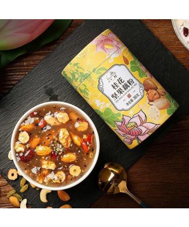 Sweet Scented rose fruit Lotus Root Starch Soup 380g/can Instant Chia qiyazi nut Tremella Congee Ready-to-Eat Breakfast Porridge Healthy Nutritious Oatmeal Chinese morning cereal (Osmanthus Nut 2can) Osmanthus Nut 2can