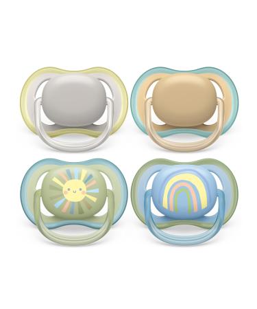 Philips Avent Ultra Air Schnuller-4 Pack BPA-free breathable pacifier for babies from 0-6 months including transport and sterilization box gray/green (model SCF085/65) 4-pack gray/green