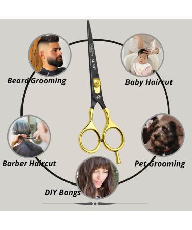 Glamified Glam Hair Cutting Scissors -Sharp Razor Edge Blade Hair Shears Series - 5.5" with Fine Adjustment Stainless Steel Hair Scissors Professional for Men Women & Babies (Black+Gold) - Buy Online on SooperMarket.com