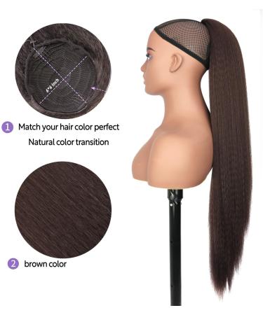 PORSMEER 30 Inch Yaki Straight Drawstring Ponytail Clip In Extensions for Women Kinky Straight Pony Tail Extensions Hair Extensions Ponytail (Dark brown) - Buy Online on SooperMarket.com