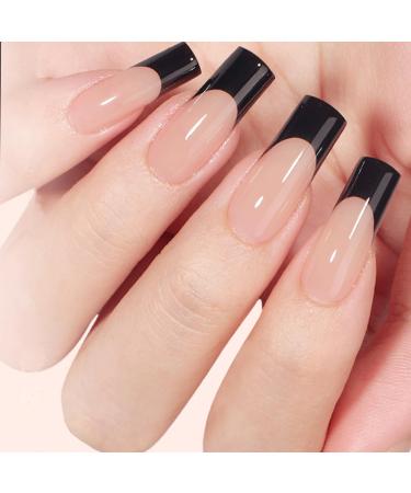 Long Black False Nails 24PCS French Tip False Nails Square French Nails Fake Nails Full Cover Press on Nails with Jelly Glue Stick on Nails for Women Girls Nails Art Long Square Black