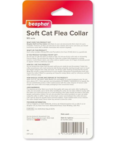 Beaphar Soft Flea Collar for Cats Kills Fleas For up to 4 Months Veterinary Medicine Adjustable With Safety Mechanism For Cats From 12 Weeks of Age 1 x Velvet Collar Colours May Vary - Buy Online on SooperMarket.com