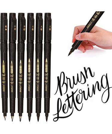 MISULOVE Hand Lettering Pens Calligraphy Pens Brush Markers Set Soft and Hard Tip Black Ink Refillable - 4 Size(6 Pack) for Beginners Writing Art Drawings Water Color Illustrations Journaling