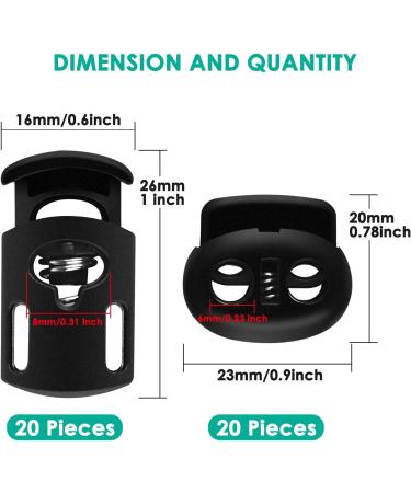 ERKOON 40 PCS Plastic Cord Locks End Spring Stopper Set for Drawstring Bags - Double-Hole and Single-Hole Black Fastener Slider - Buy Online on SooperMarket.com