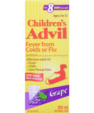Children's Advil fever from colds or flu dye free pain/fever reliever 100ml grape flavour 100 ML Grape