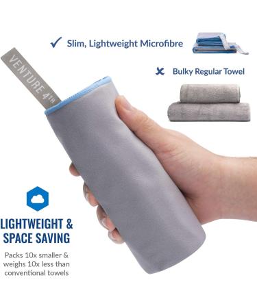 VENTURE 4TH Quick Dry Travel Towel | Fast Drying Microfiber | Essential for Camping, Yoga, Gym | 3 Compact Sizes | Gray Blue | Large 31.5 x 60 - Buy Online on SooperMarket.com