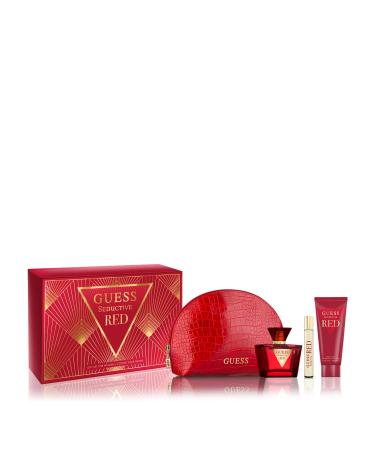 Guess Guess Seductive Red 2.5oz EDT Spray 3.4oz Body Lotion 0.5oz Travel EDT Spray Pouch Women 4 Pc Gift Set