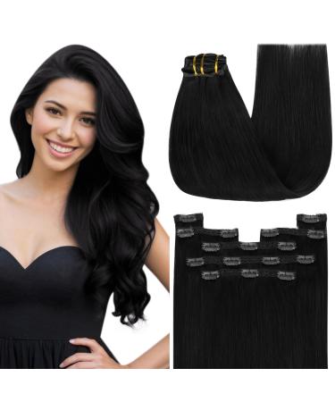 Youngsee real hair Extensions clip black clip in extensions real hair 35cm clip in extensions black clip extensions real hair black clip in hair extensions remy human hair 120g #1 35 cm (7PCs) 1-clip-2- #1