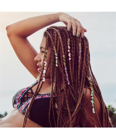 Vinswet Colored Natural Stone Tassels Hair Jewelry for Braids - Pack of 6 Green Pink Purple Gems - Dreadlock Accessories for Women Girls - Buy Online on SooperMarket.com