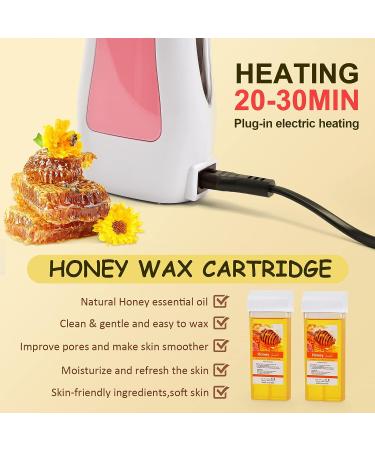 Honey Wax Roller Hair Removal Kit for Sensitive Skin | Soft Wax Warmer with 2 Cartridges, 10 Wipes, 100 Wax Strips - Pink - Buy Online on SooperMarket.com