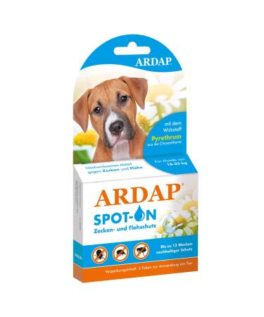 ARDAP Spot on for dogs from 10 to 25kg - natural active ingredient - tick funds for dogs tick protection dog flea remedy dog - 3 tubes per 2.5 ml - up to 12 weeks of sustainable long -term protection medium dogs from 10 to 25kg
