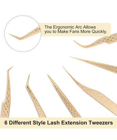 FEITA Gold Eyelash Extension Tweezer Set - Precision Diamond Grip Tweezers for Volume & Individual Lashes (6Pcs) - Buy Online on SooperMarket.com