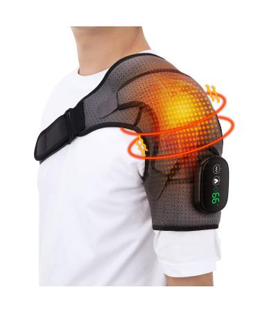 Heated Shoulder Massager Brace Support with Vibration Heating Electric Shoulder Wrap with Massage 3 Modes Cordless Vibration Shoulder Pad for Men and Women Fits for Left or Right Shoulder Grey Grey Large