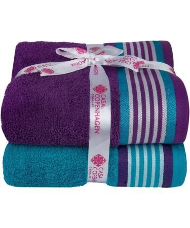 CASA COPENHAGEN 550 GSM 6-Piece Towel Set - Super Soft Egyptian Cotton - Violet Indigo & Teal Green - Buy Online on SooperMarket.com