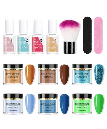 Roseflower Dipping Powder Nails Kit 6 Colors Nude Dip Nails Powder Starter Kit with Base Coat Top Coat Staubwinsel Nagelfeilen - DIY Salon Manikure at Home - BLASSING GLING SLING LAITS HAINTED SHOULD for 3 weeks