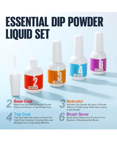 TOMICCA Dipping Powder Liquid Set - Base, Top Coat, Activator, Brush Saver - 4x15ml Essential Dip Liquid Set for DIY Nail Art - Buy Online on SooperMarket.com