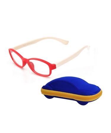 Children's Glasses Frame Without Prescription Clear Lens for Boys & Girls Age 5-12 + Glasses Case Red + Blue Glasses Case