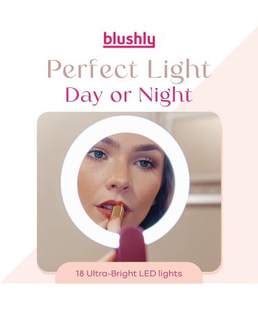 BLUSHLY Ultra-Bright Flip Out Halo Compact Mirror - Travel & Back to School Hand Mirror with 18 LED Lights - Distortion-Free, Grey - 4.25 x 0.75 Inches - Buy Online on SooperMarket.com
