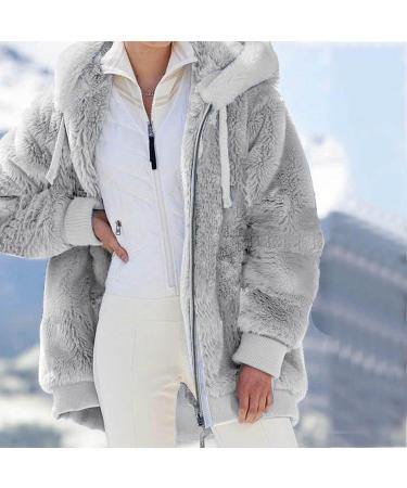 Ronony Teddy Mantel Women's Long Plush Jacket - Stylish Winter Coat with Zip Hoodie Fleece Teddy Jacket in Gray - Perfect for Cold Weather - Buy Online on SooperMarket.com