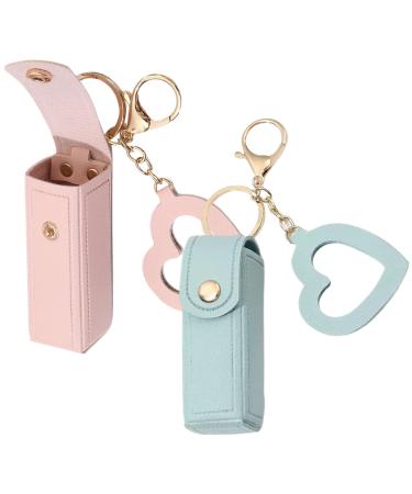 Lipstick Case 2PCS Lipstick Holder with Heart Shaped Mirror PU Lip Balm Keyring Sleeves Portable Small Lipstick Pouch for Women Girl Gift Style2 Lip Balm Holder style 1