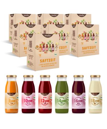 Safe time 7-day fasting cure Bio |7x 6 bottles with coordinated fruit and vegetable juices refined with herbs spice or flower extracts |Fruity-sweet in taste |From the Achterhof