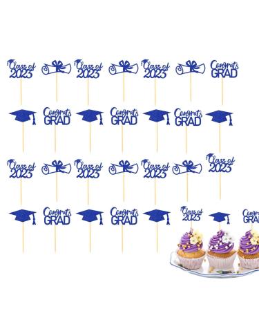 Vigcebit Graduation Cupcake Toppers 2023 | Graduation Cupcake Toppers | Class of 2023 Graduation Cupcake Toppers Diploma Grad Caps Cake Toppers Picks for Graduation Blue