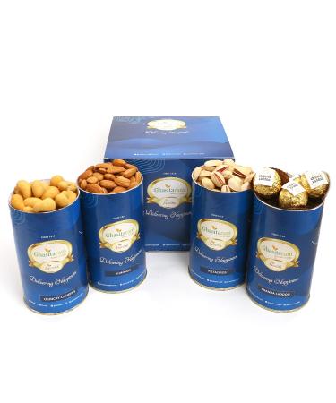 Jaiccha Ghasitaram Crunchy Cashews Almonds Pistachios Channa Laddoo Cans|Gift for Diwali Gifts Bhaidooj Gifts| Crunchy Cashew Almond Pistachio Channa Laddoo Cans