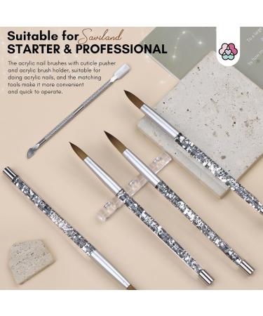 Saviland 4-Piece Acrylic Nail Brush Set with Holder & Cuticle Pusher - Nail Art Tools for Acrylic Powder, Extensions, and Carving | Home DIY and Salon Use - Buy Online on SooperMarket.com