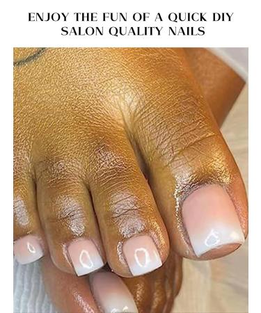 Kalolary White Gel Toenail Strips - Long Lasting Pink Gradient Pedicure Stickers | Salon Quality Nail Wraps with Nail File & Wood Stick | Perfect for UV/LED Lamp - Buy Online on SooperMarket.com