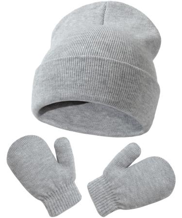 XYIYI Newborn Baby Winter Beanie Hat Mitten Set Infant Toddler Warm Knitted Hat Glove Set for Boys Girls 3-18 Months Grey2