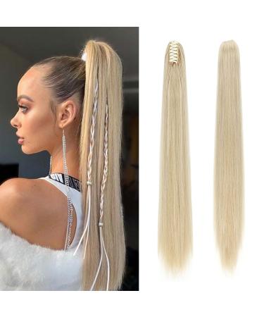 Silk-co Hair Ponytail Extension Clip in Ponytail Hair Extensions Claw Clip Ponytail Hair Extensions Clip in Hair Extension 26" Straight Ash blonde mix bleach blonde 26 Inch Ash blonde mix bleach blonde