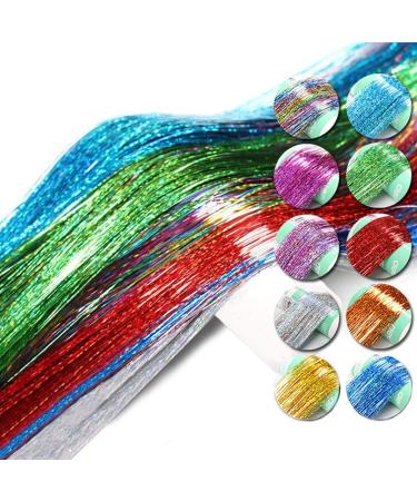 Glitter Hair Tinsel Extensions Kit - 12 Colors, 3200 Strands, 46inches - Fairy Hair Accessories - Buy Online on SooperMarket.com