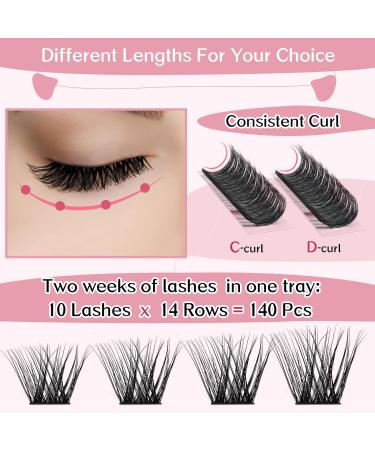 Lash Clusters 140 Pcs Cluster Lashes 14 Pairs Eyelash Clusters DIY Eyelash Extension Individual Cluster Eyelashes Mix Length Fluffy Super Thin Band Reusable Soft & Comfortable(Flipped-D-mix) mix Flipped - Buy Online on SooperMarket.com