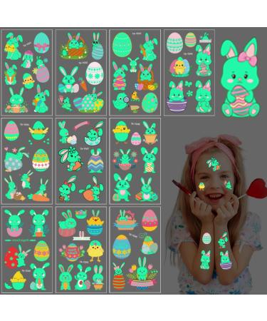 Easter Glow Temporary Tattoos - 73 Luminous Bunny Designs for Kids | Rabbit, Carrot, Eggs, Chick | Fun Party Favors - Buy Online on SooperMarket.com