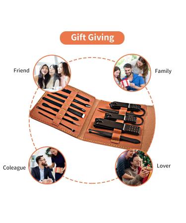 Tirdkid 12Pcs Nail Clipper Manicure Set in Brown PU Leather Case - Stainless Steel Pedicure Kit for Men and Women - Buy Online on SooperMarket.com