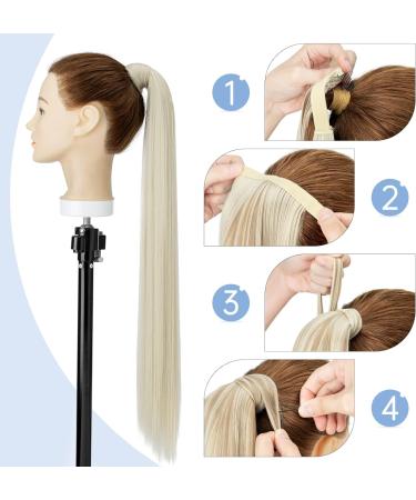 Silky Straight Clip in Ponytail Hair Extension 28 Inch - Heat-Resistant Fiber - Bleach Blond - Women's Wrap Around Pony Tail - Buy Online on SooperMarket.com